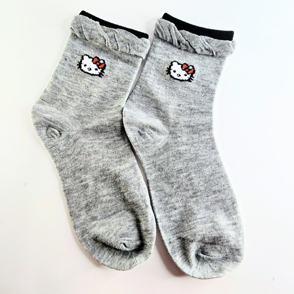 SOCKS BUNDLE of 3 Kitty Socks with Ruffles Shoe Size Kid 5 to Women 7 NEW
